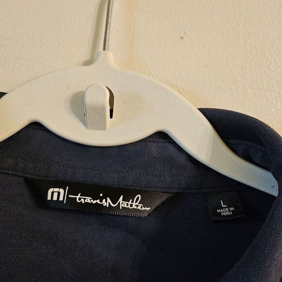 Travis Mathew Nash Polo Shirt Mens Large Navy Blue Striped Golf Performance - Picture 4 of 9